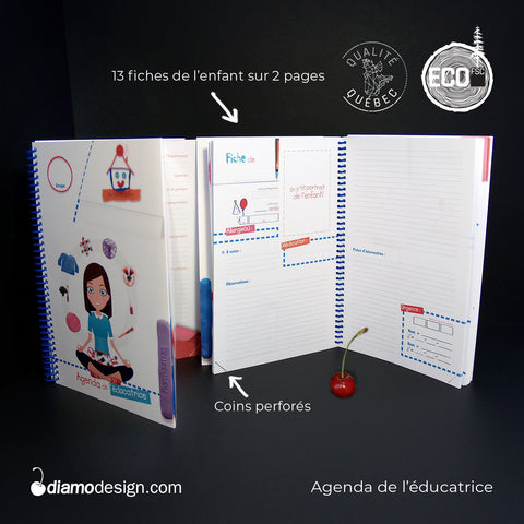  Couverture et fiches de l'enfant en garderie de l'agenda pour l'éducatrice, assistante-maternelle, la RSG. Un produit signé Diamodesign.com